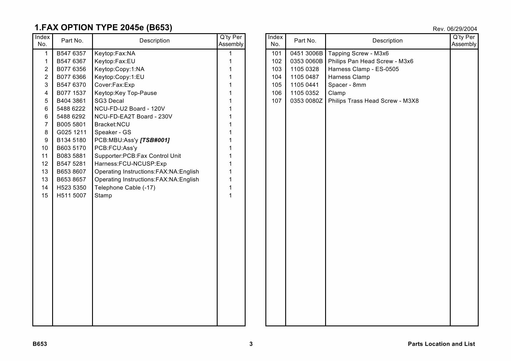 RICOH Options B653 FAX-OPTION-TYPE-2045 Parts Catalog PDF download-3